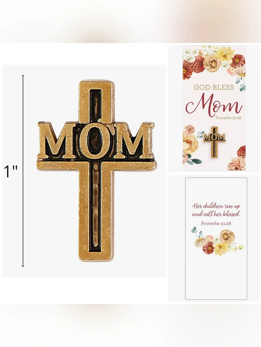 God Bless Mom Cross-Shaped Lapel Pin with Prayer Card